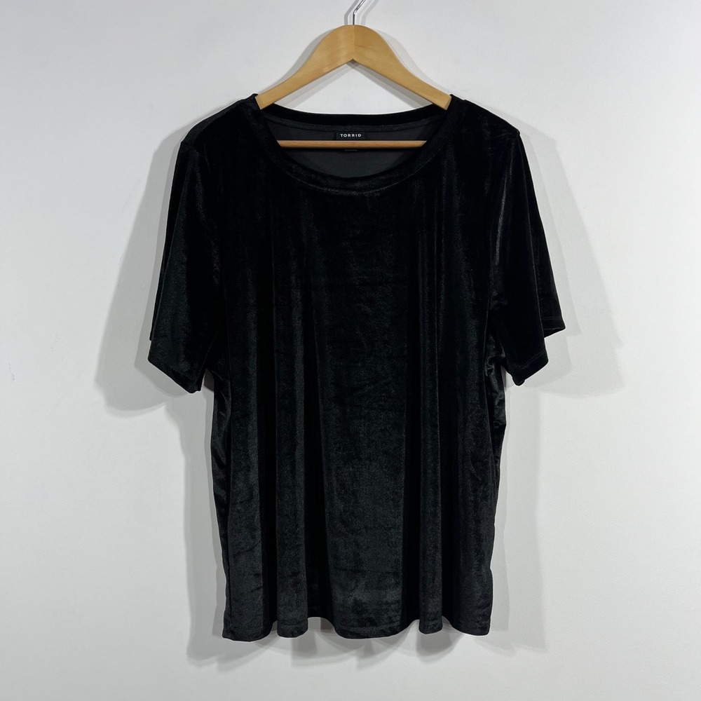 Torrid Black Velvet Short Sleeve Top Womens 3x Holiday Party Fairy Grunge Boho